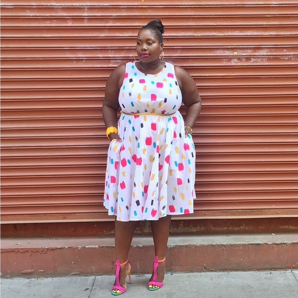 Plus Size ✨ Lane Bryant Confetti Multicolor Midi Dress with Pockets Size 26W - Picture 3 of 15